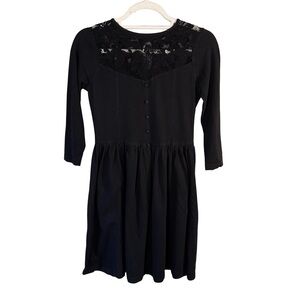 ASOS Black Lace 3/4 Length Sleeve Dress Lace Yoke Size 4 Cottagecore Romantic